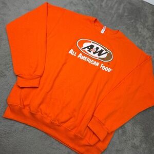 A&W All American Food Sweatshirt Mens Medium Orange Excellent Graphic Pullover
